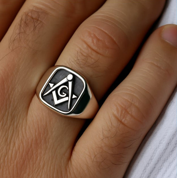 Freemason letter G ring mens Masonic signet