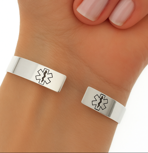 womens medical alert cuff bracelet with medical stars