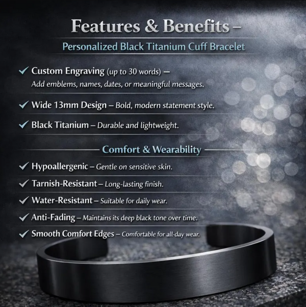 Silver Matte Cuff Bracelet for Men - Personalized Wide Bangle