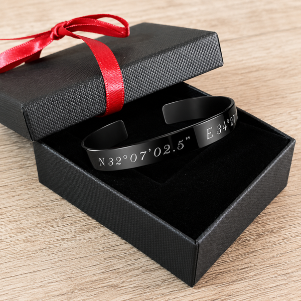 Personalized Mens Cuff Bracelet - Engravable Bracelets for men - Coordinates Cuff Bracelet