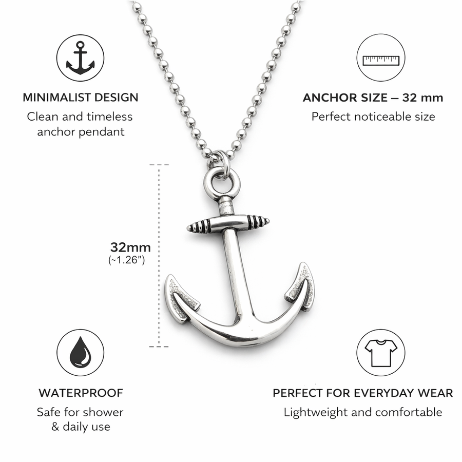 Anchor Pendant Nautical Necklace for Men