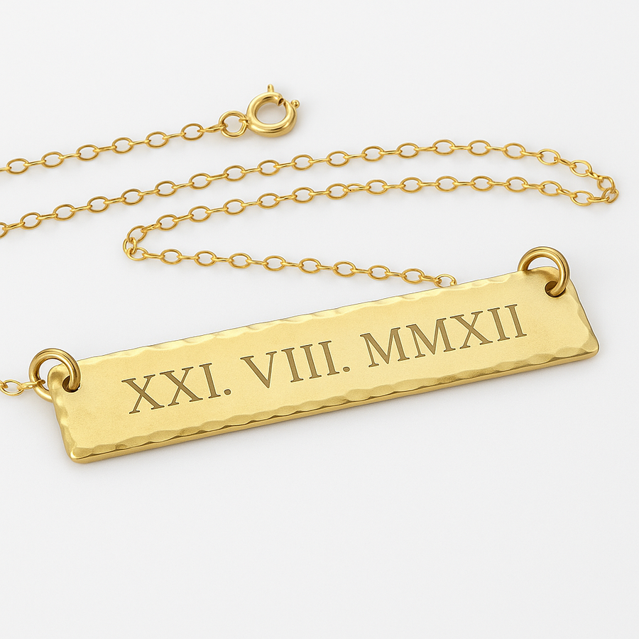 rom numeral date rectangular pendant necklace