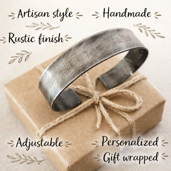 Rustic Cuff Bracelet for Men with Hidden engraving