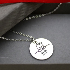 Necklace for mom with baby girl with bow Name, Weight and Birth date 