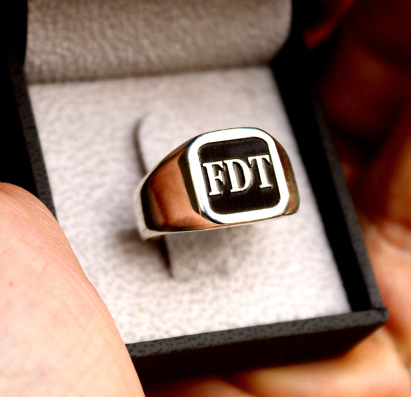 initials engraved signet sterling silver