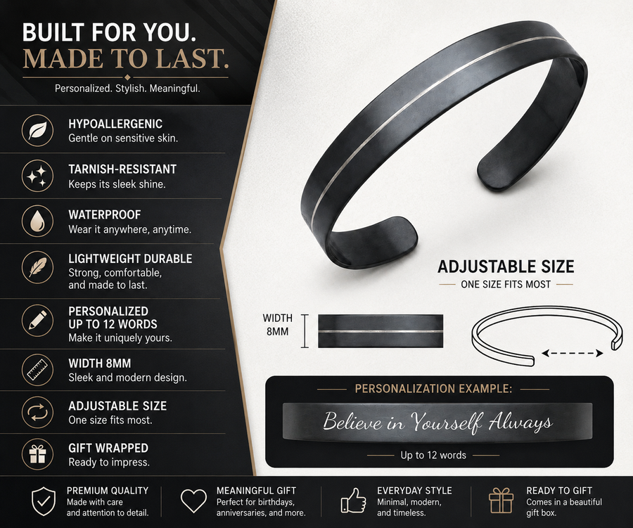 Line metal black bracelet - Mens Bracelet