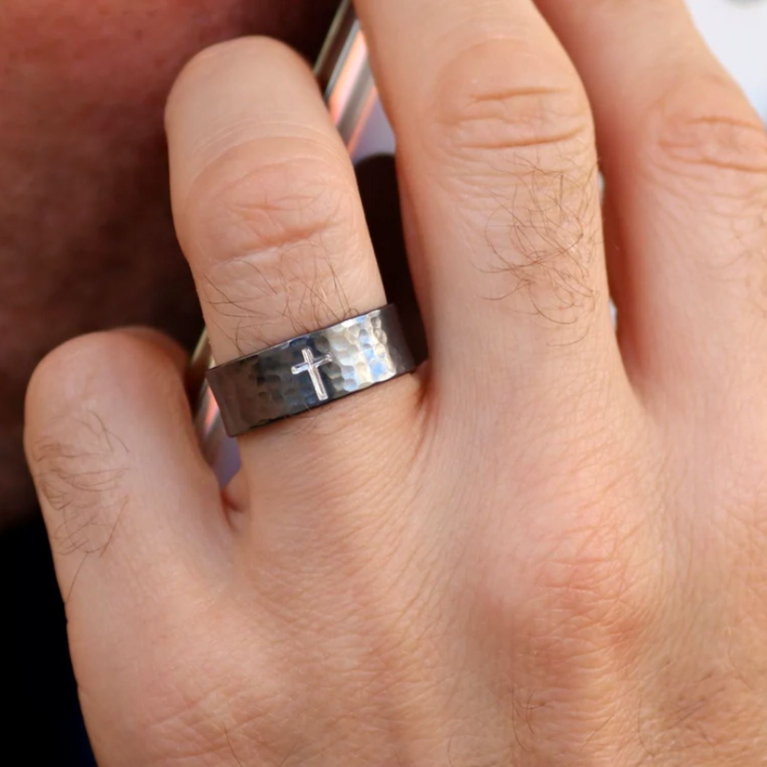 Rustic Cross Ring for Men Hammered Oxidized Sterling silver - Nadin Art ...