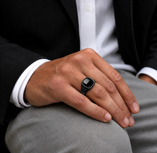 Men's Square Black Onyx Ring – Black Titanium Signet Ring