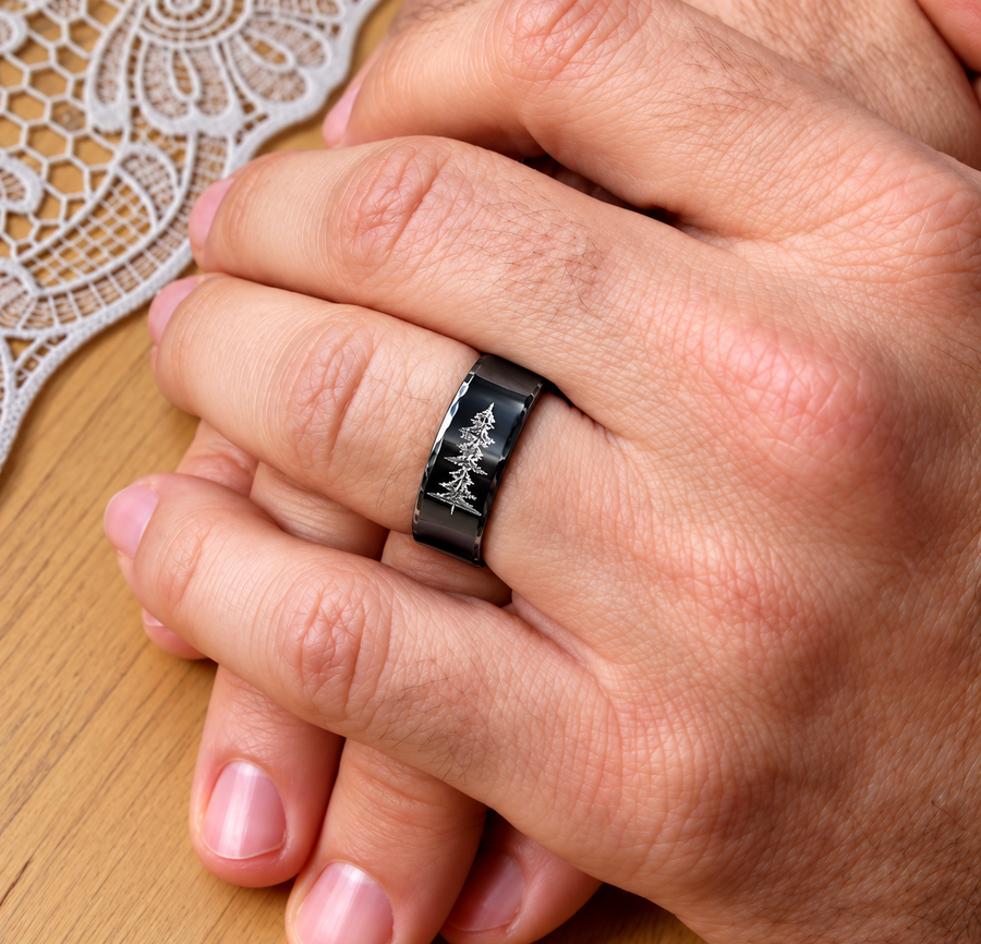 Black band ring with soundwave engraving - voice recording ring