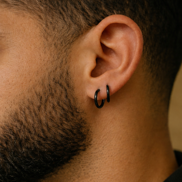 Black Huggie Hoop Earrings for Men & Women – Hypoallergenic Stainless Steel Hoop Earrings, Minimalist Unisex Jewelry Gift