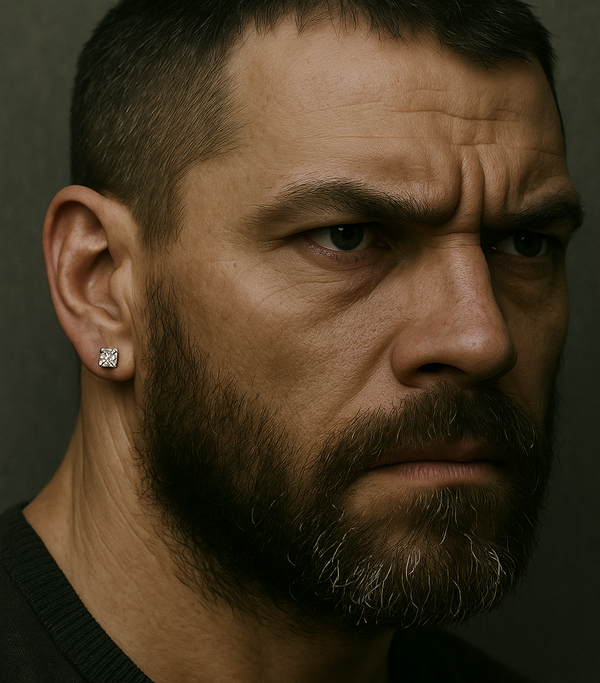 squared diamond stud earring on men