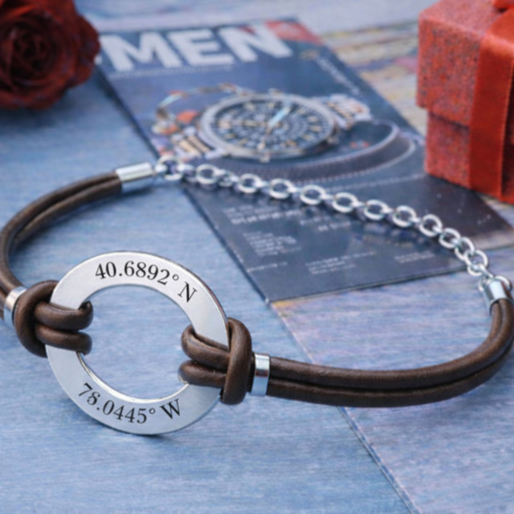 Latitude Longitude Coordinates Bracelet for men