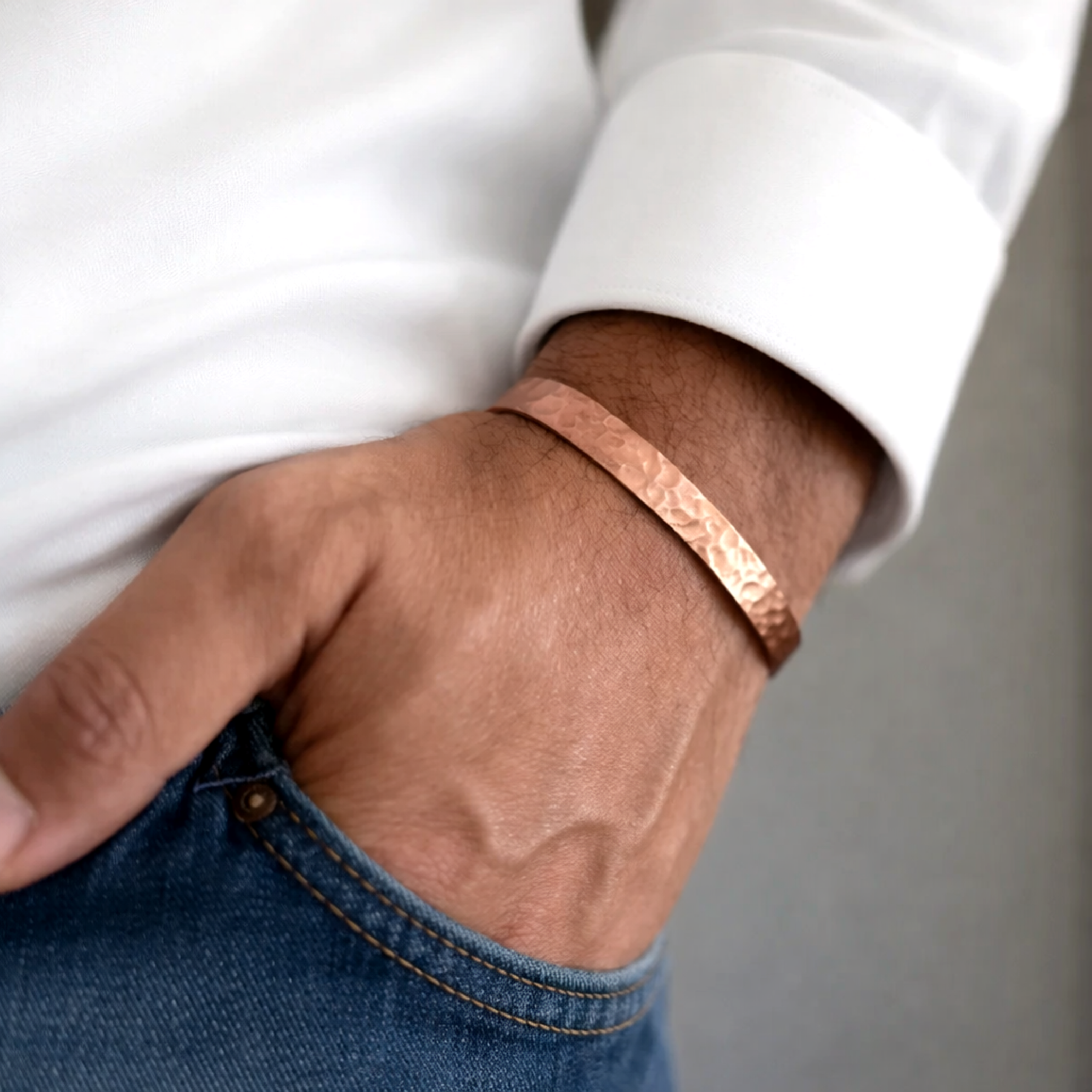 Hammered Copper Cuff Bracelet for Men, Personalized 7th Anniversary Gift