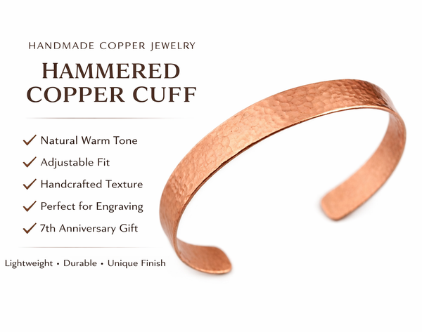 Hammered Copper Cuff Bracelet for Men, Personalized 7th Anniversary Gift