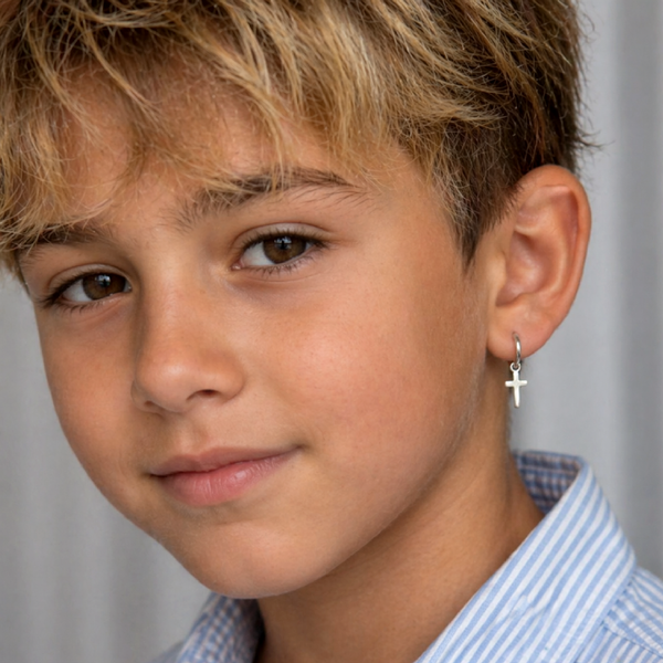 boy 7 years old with cross earring