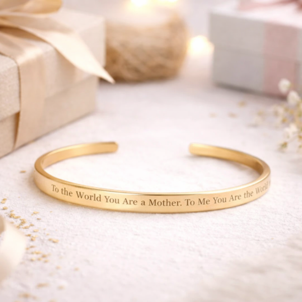 Custom Skinny Gold Bracelet for Mom – Engraved Double Sided Cuff, Hidden Message Mother’s Day Gift