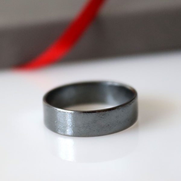 classic black ring for men - Matte black silver band