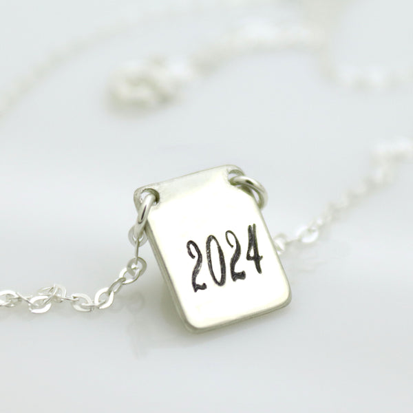 date engraved small square pendant 