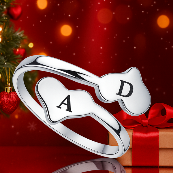 Double heart\ Ring - 2 Hears ring with letters