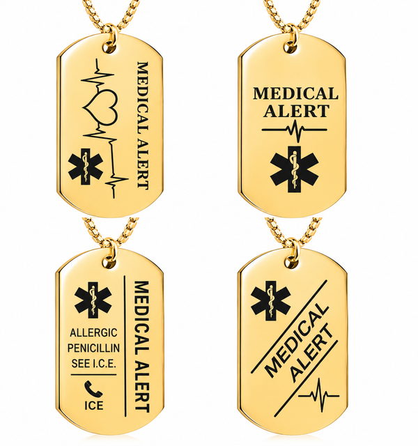 Personalized Medical Alert Necklace for Men – Custom Engraved Dog Tag, Emergency ID Pendant, Medication & Contact Info