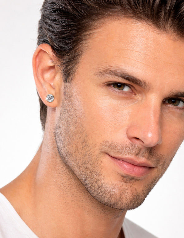 Round Crystal Stud earrings for men
