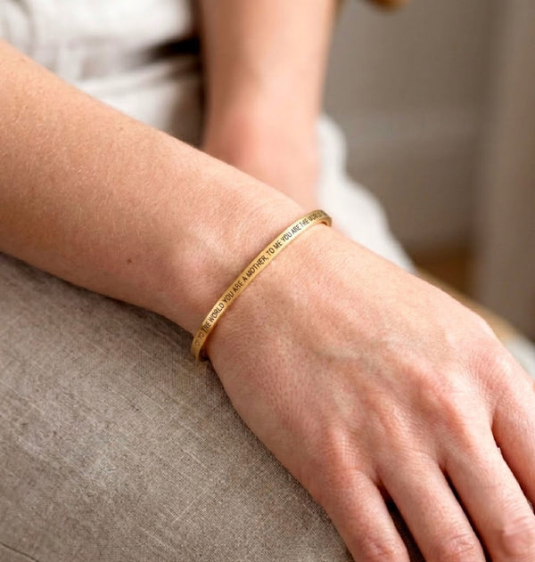 Custom Skinny Gold Bracelet for Mom – Engraved Double Sided Cuff, Hidden Message Mother’s Day Gift
