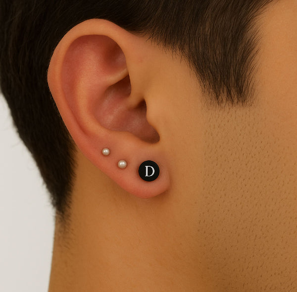 Mens Initial Earring - Sterling Silver Studs Personalized Earrings for men