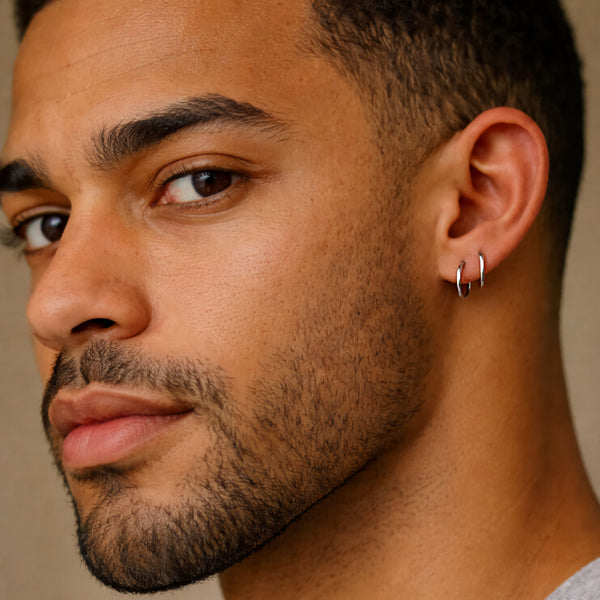 Double silver hoops for Men, Pair or Single Second Hole Earring Mens Hoops