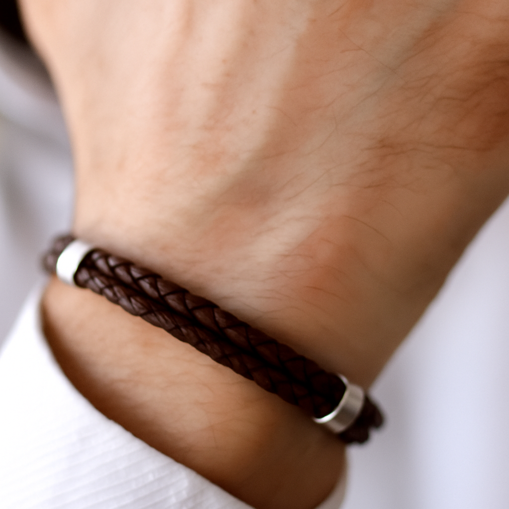 Double Layer Mens Leather Bracelet