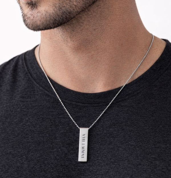 Drop Rectangular Engraved Pendant Necklace for Men - Gift for Him