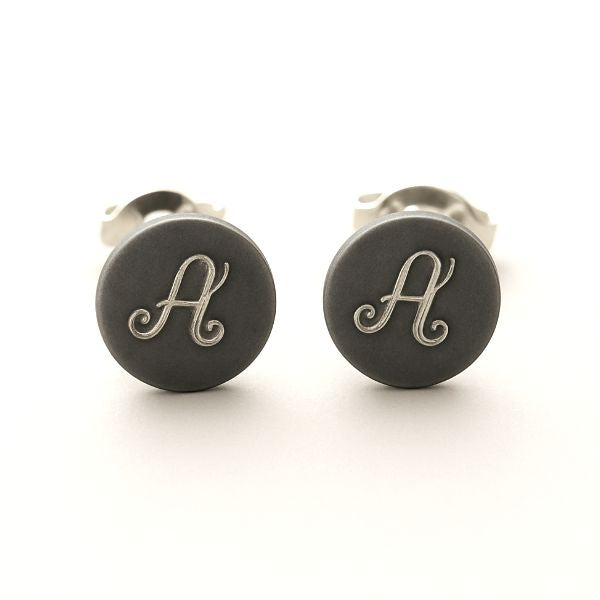 Mens Initial Earring - Sterling Silver Studs Personalized Earrings for men