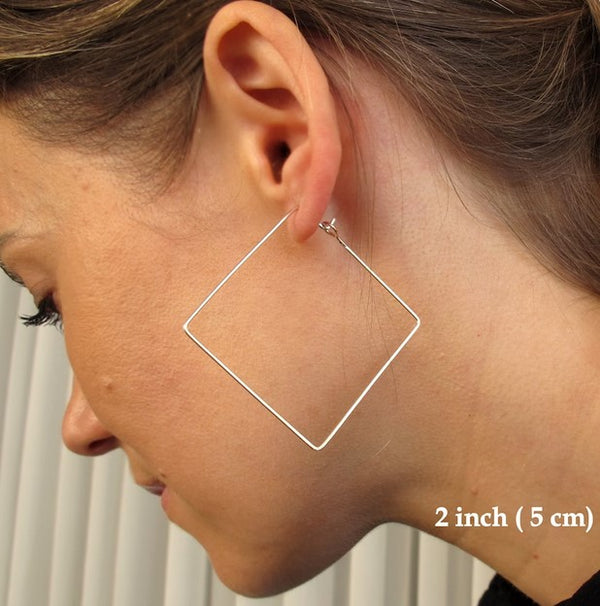 2 inch square hoop earrings silver