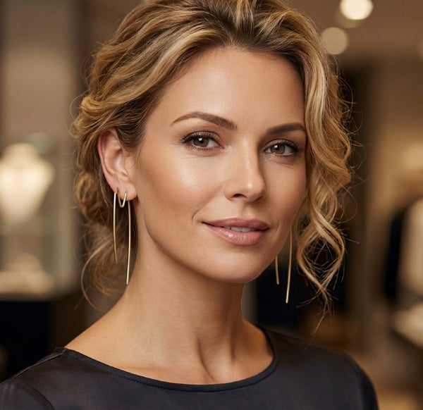 Geometric Gold Threader Earrings for Double Piercing