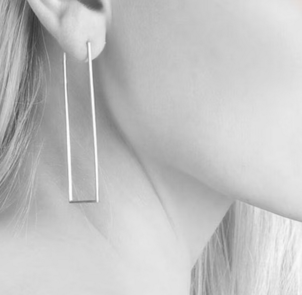Long Rectangular Gold Hoop Earrings