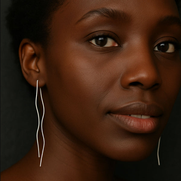 3 inch length silver earrings