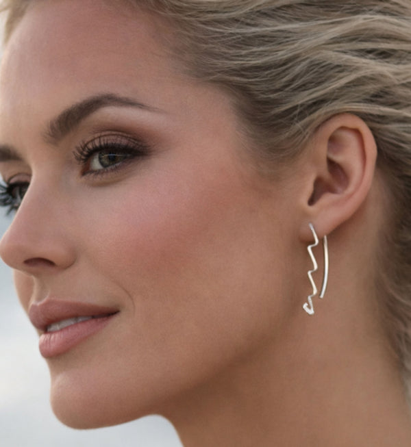 Long Wave Sterling Silver Earrings Modern Jewelry