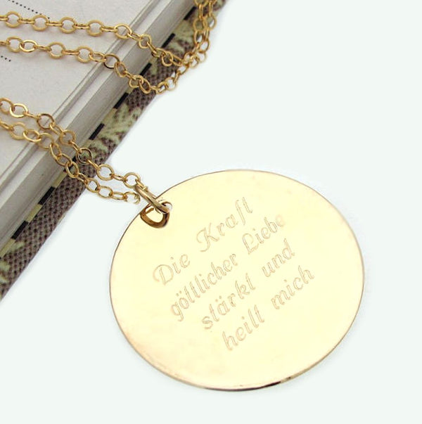 custom text engraved gold pendant