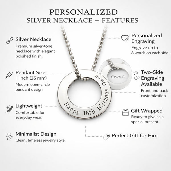 Engraved Silver Washer Pendant Necklace for Men