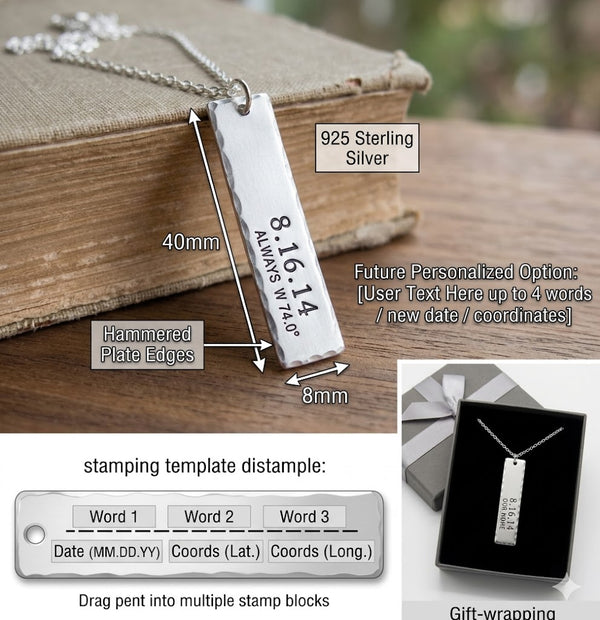 Bar Pendant Necklace in Sterling Silver - Custom Pendant
