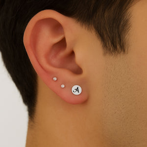Mens Initial Earring - Sterling Silver Studs Personalized Earrings for men