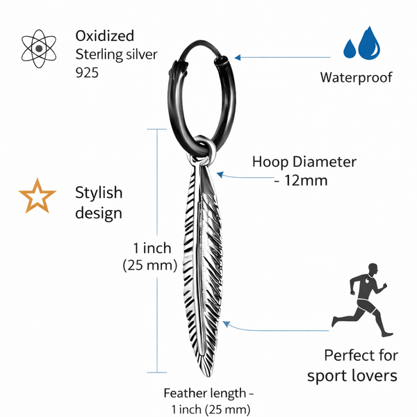 Single Feather Pendant Earring for Men