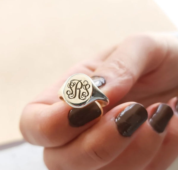 Rustic Round Signet Ring for Men Oxidized Silver Ring Jewelry Personalized gift for him