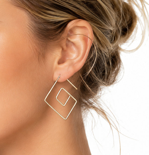 Sterling Silver Spiral Square Earrings - Geometric Jewelry