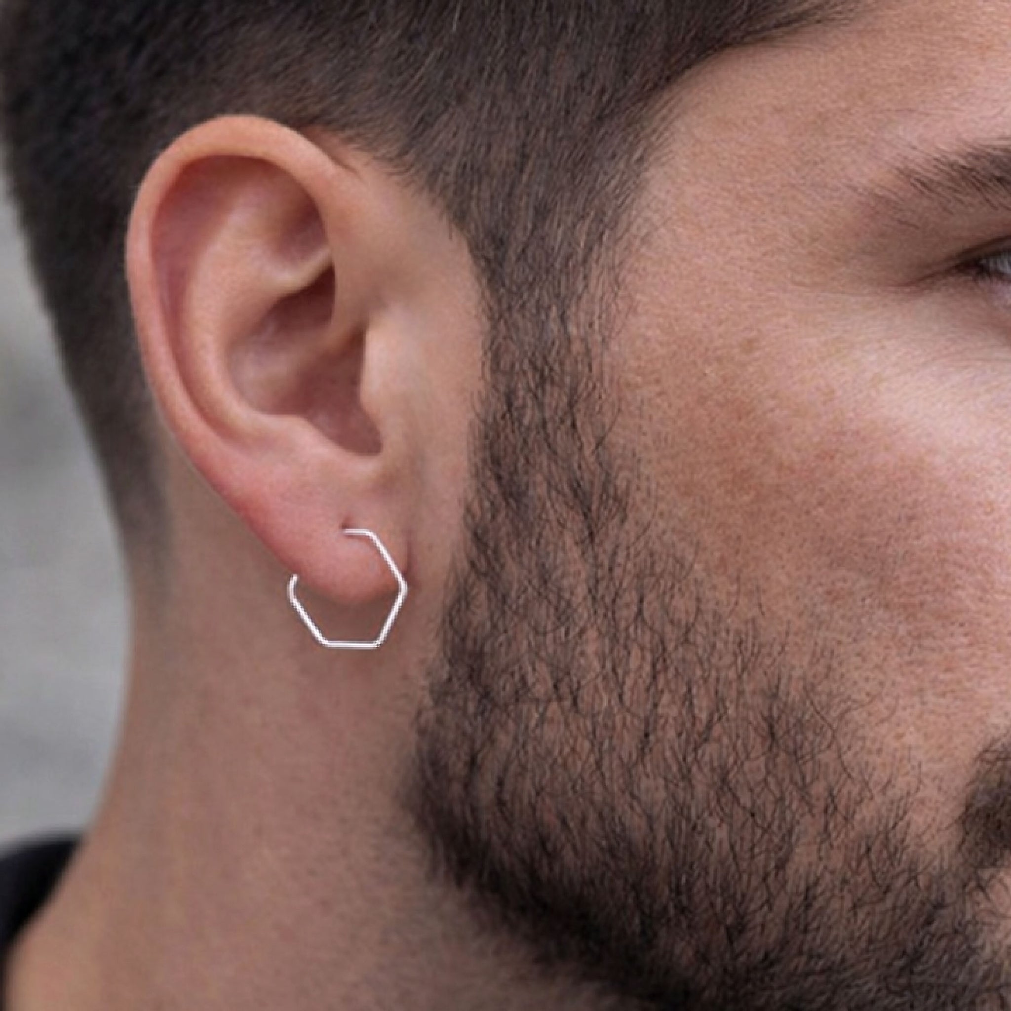Geometric Sterling Silver Hoop Earring for men