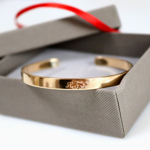 custom Monogram letters bangle bracelet for women - Vine monogram font cuff bracelet