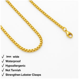Men’s Gold Double Chain Bracelet – 3mm Round Box Link – Minimalist Unisex Jewelry Gift