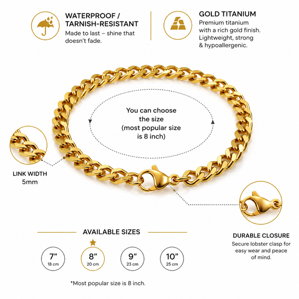 Gold Curb-Link Bracelet for Men