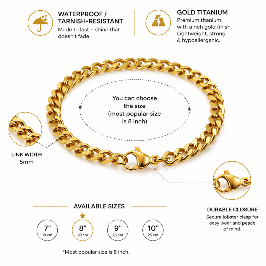 Gold Curb-Link Bracelet for Men
