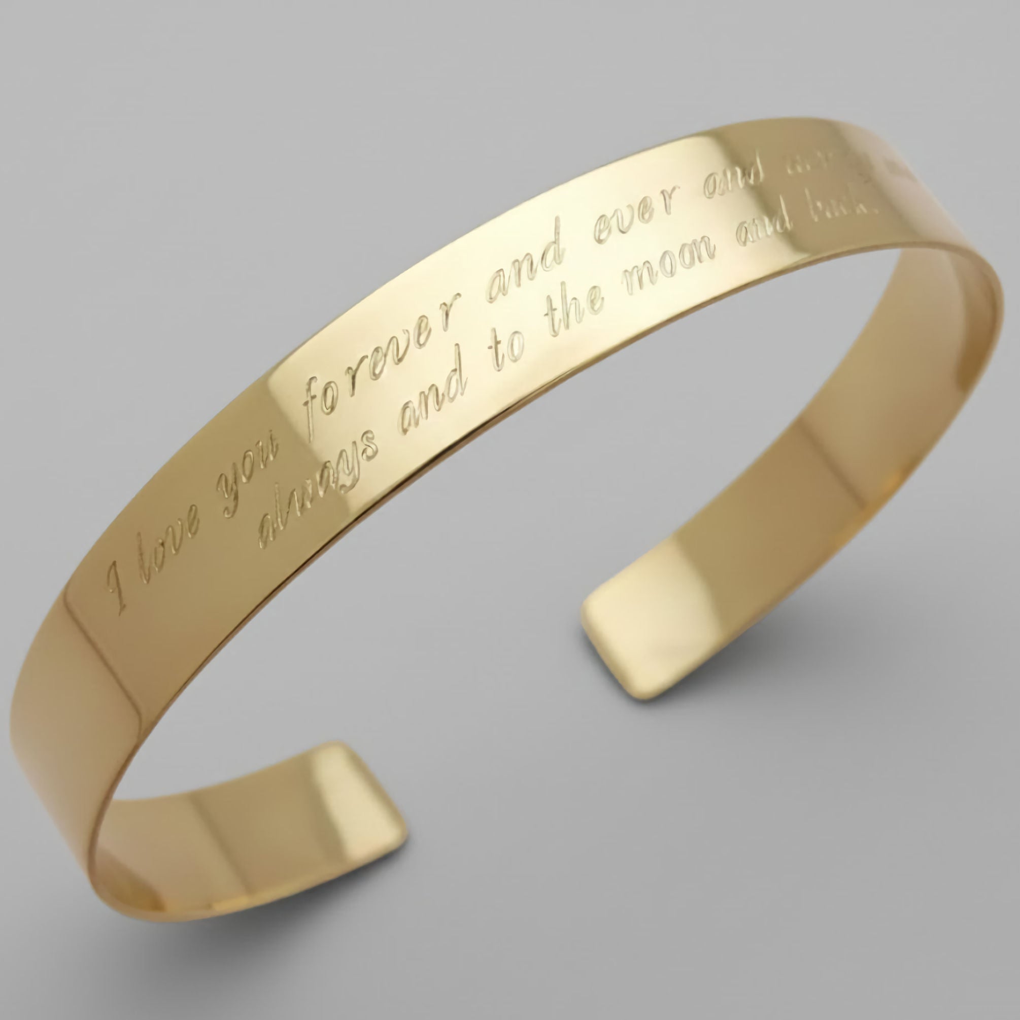 long text engraved gold cuff bracelet 