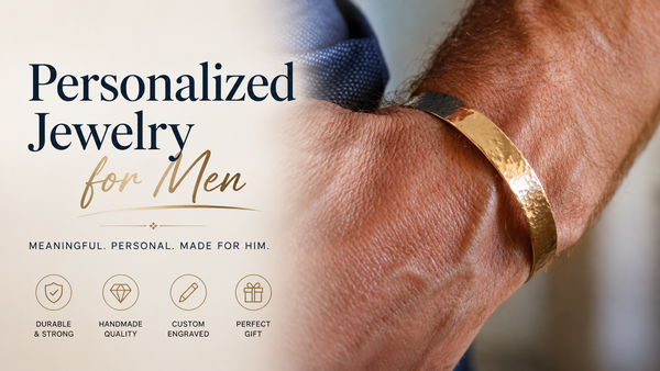 Hammered Gold Cuff Bracelet for men - Anniversary Gift for Him